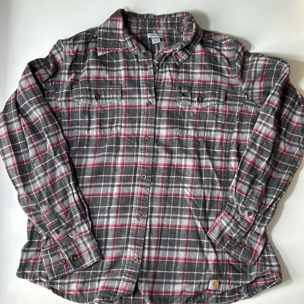 Carhartt Boys Button Down Long Sleeve Flannel Shirt Sz L 12/14 G